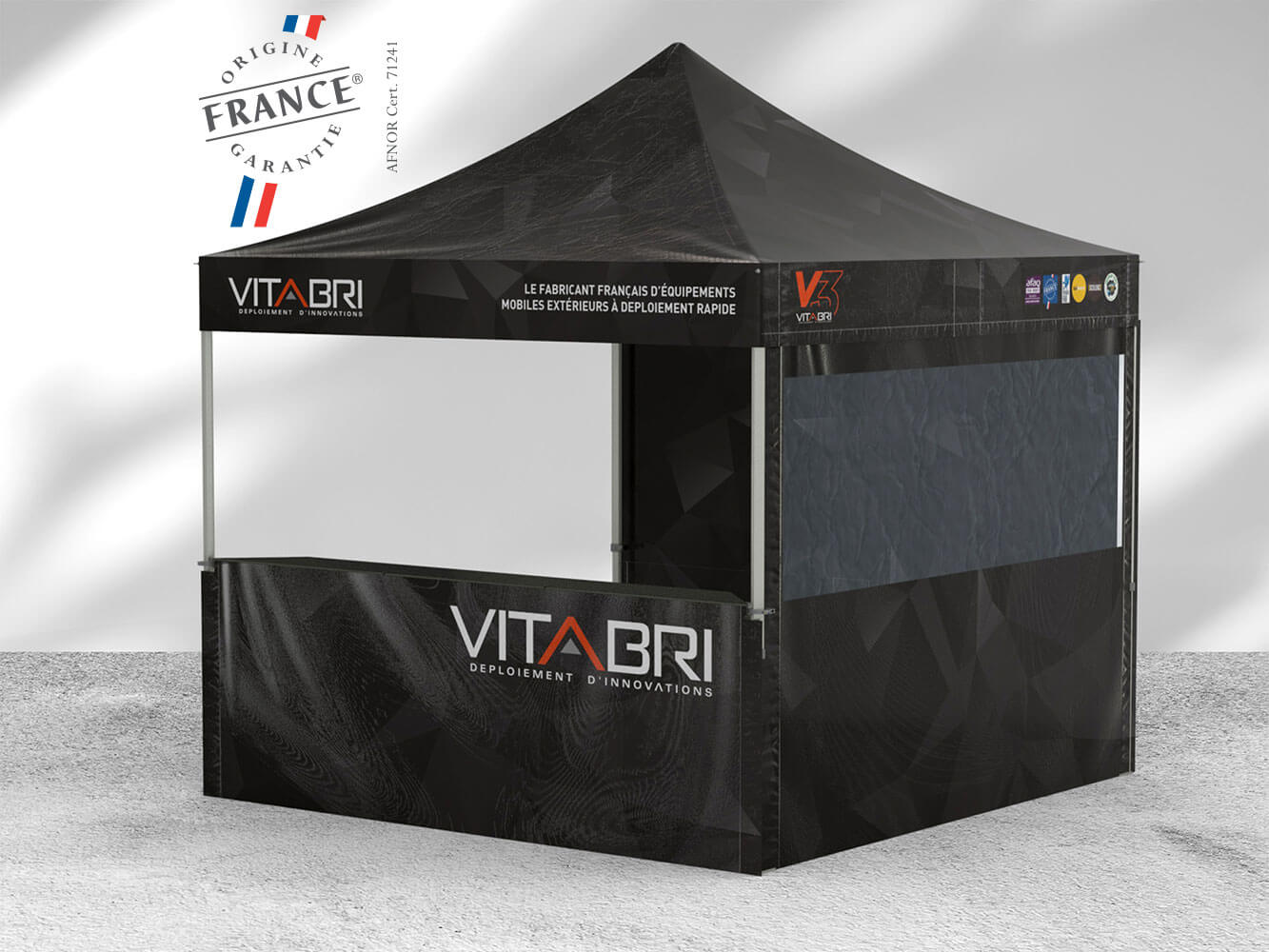 Chapiteau Vitabri V2 - 5 x 5 m - Avec 3 murs pleins